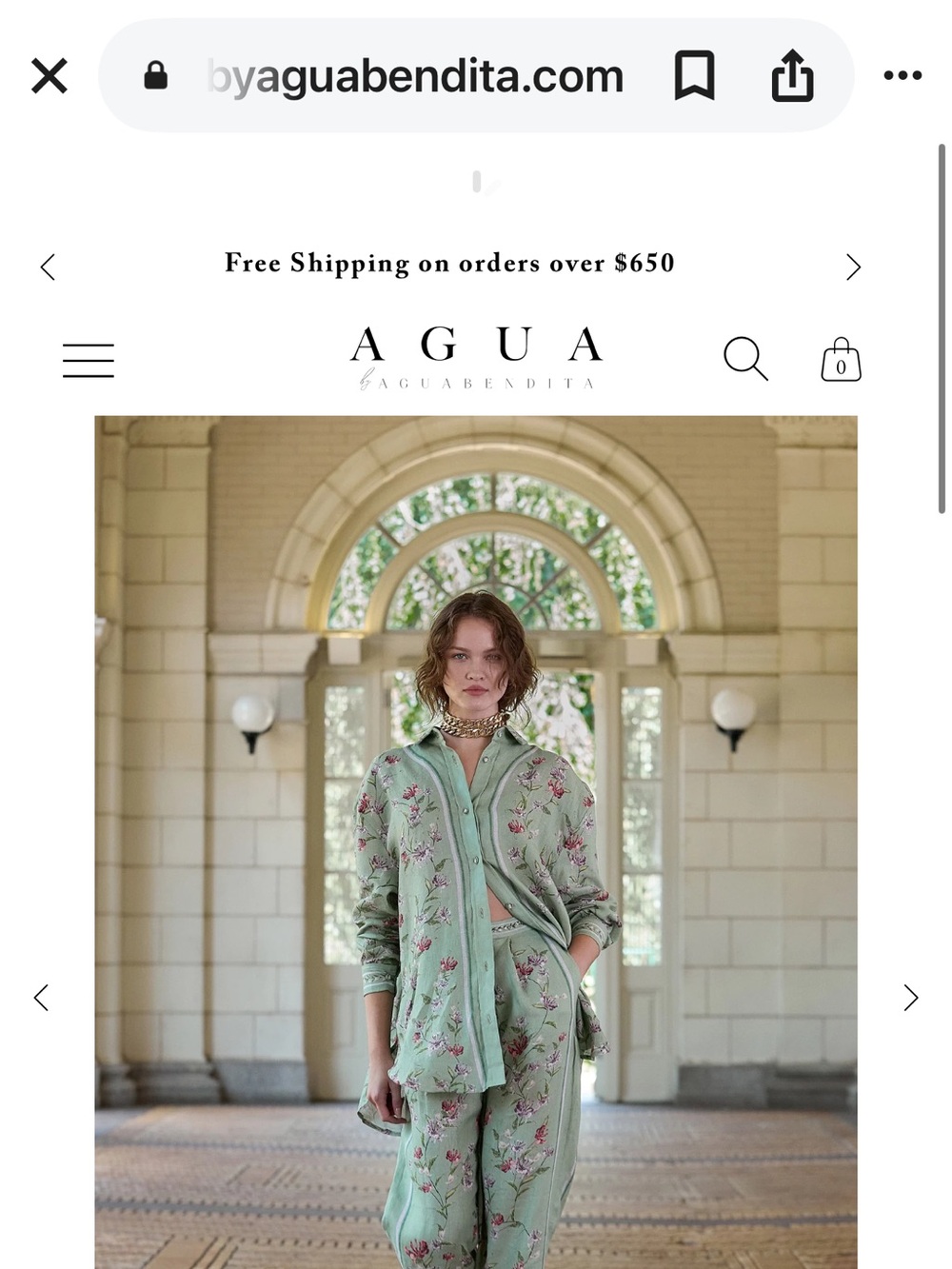 Agua Bendita Cecelia Honeysuckle Linen Button-Down Shirt size M/L